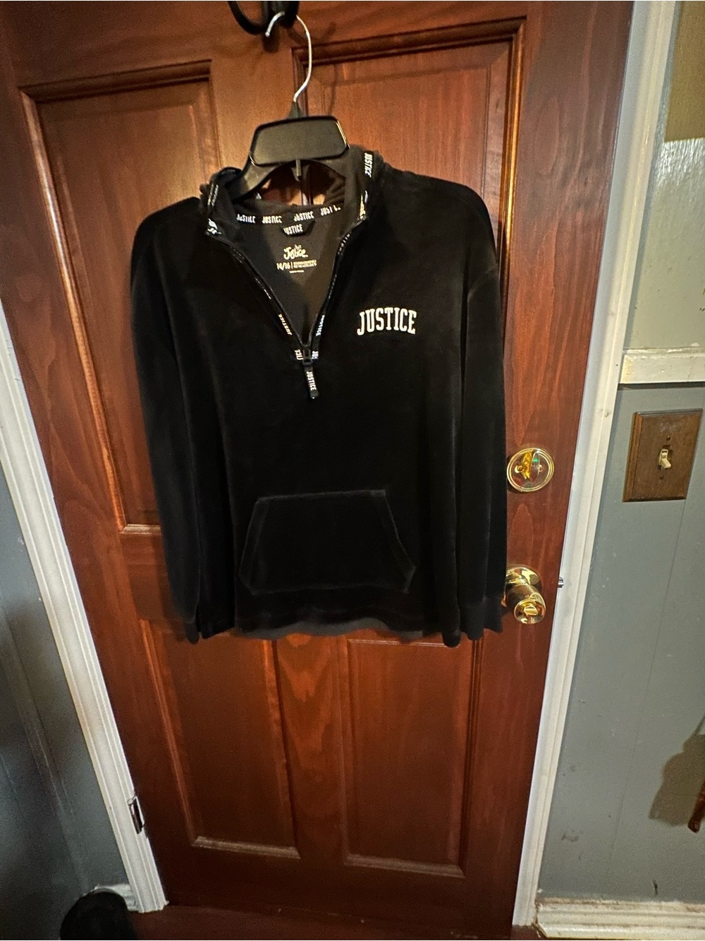 Justice Black Velour Quarter-Zip Pullover